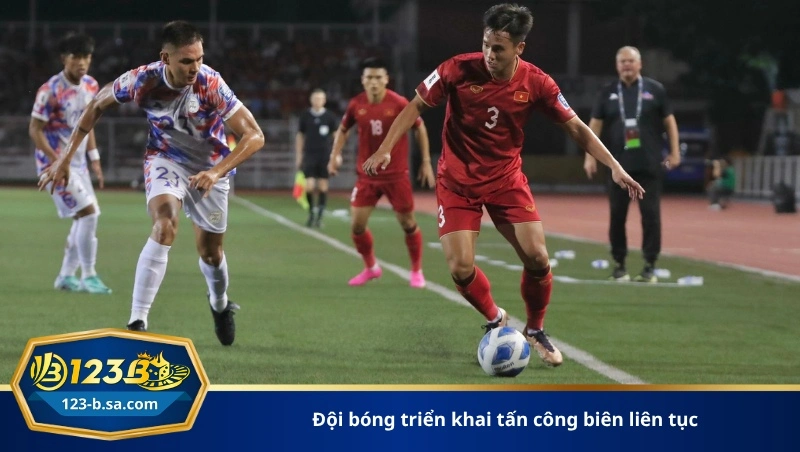 đội bóng triển khai tấn công biên liên tục