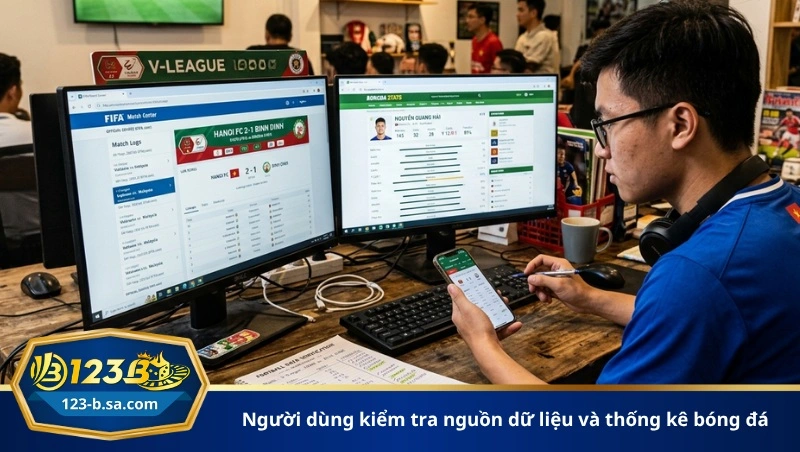 người dùng kiểm tra nguồn dữ liệu và thống kê bóng đá