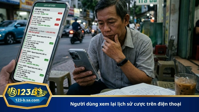 người dùng xem lại lịch sử cược trên điện thoại