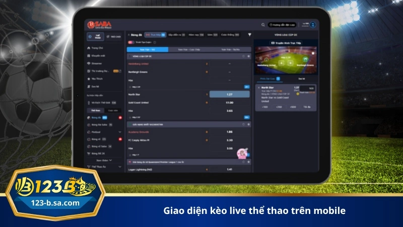 giao diện kèo live thể thao trên mobile