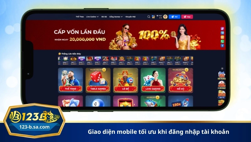 giao diện mobile tối ưu khi đăng nhập tài khoản