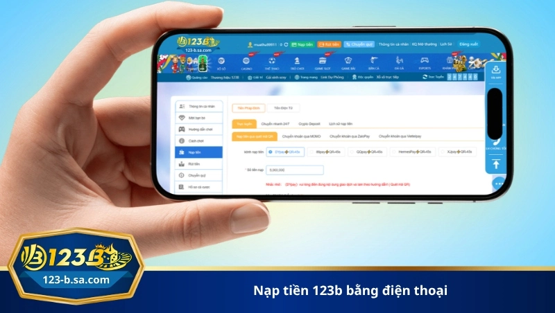 nạp tiền 123b bằng điện thoại