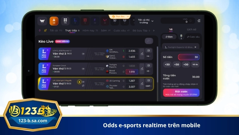 odds e-sports realtime trên mobile