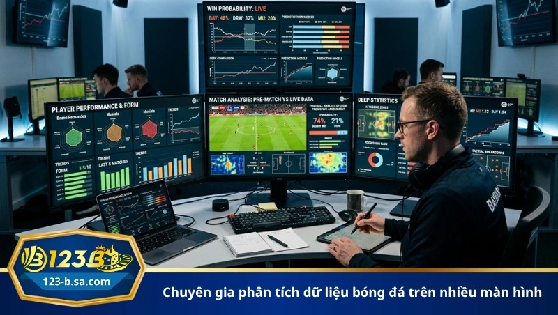 chuyên gia phân tích dữ liệu bóng đá trên nhiều màn hình