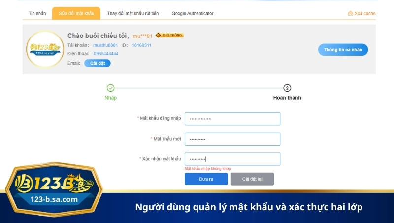 người dùng quản lý mật khẩu và xác thực hai lớp