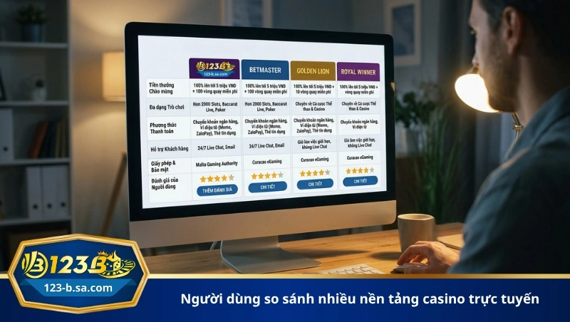 người dùng so sánh nhiều nền tảng casino trực tuyến