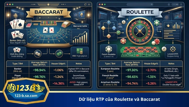 dữ liệu RTP của Roulette và Baccarat
