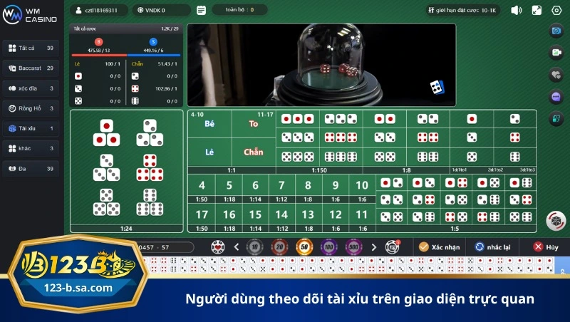 người dùng theo dõi tài xỉu trên giao diện trực quan