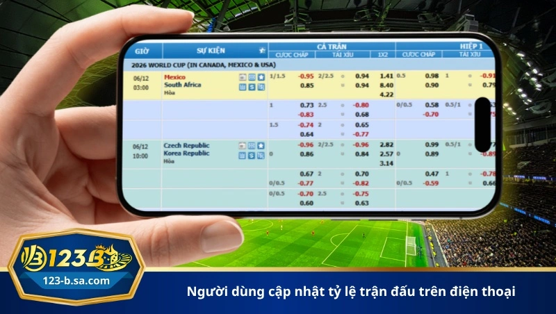 người dùng cập nhật tỷ lệ trận đấu trên điện thoại