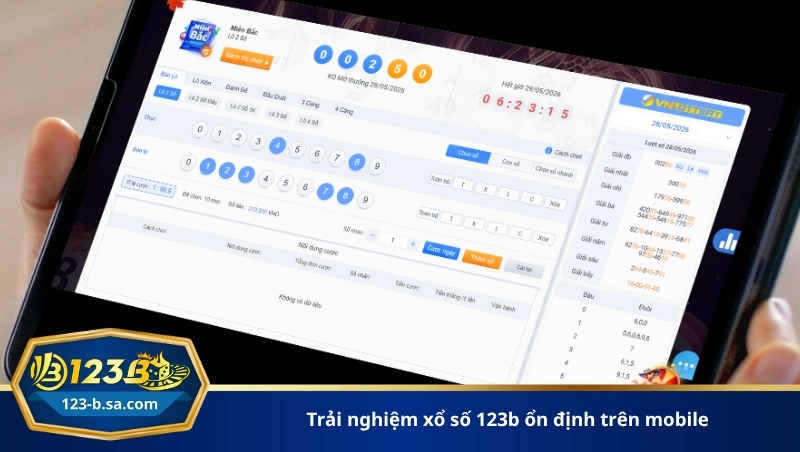 trải nghiệm xổ số 123b ổn định trên mobile